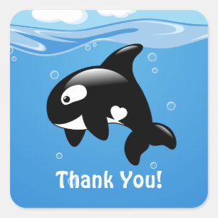 Cute Little Orca Whale Thank You Square Sticker