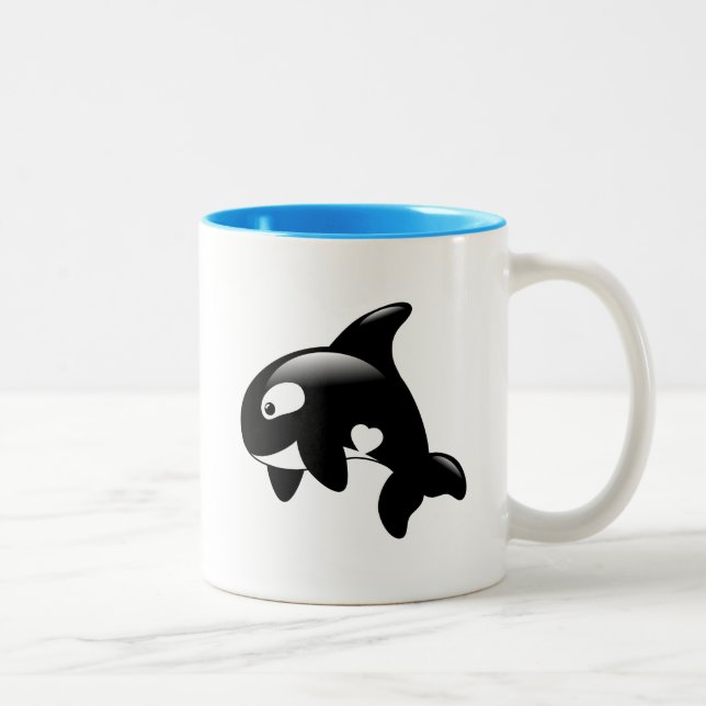 Cute Little Orca Whale Two-Tone Coffee Mug (Right)