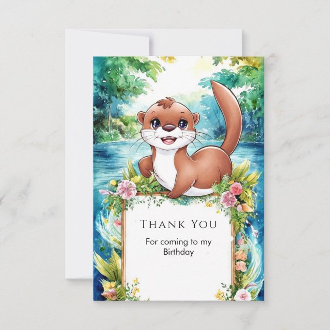 Cute Little Otter Birthday Thank You Card (Front)