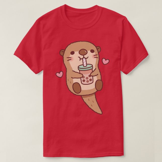 Cute Little Otter Loves Bubble Tea T-Shirt (Design Front)