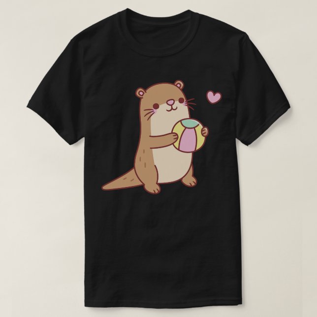 Cute Little Otter Play With Beach Ball T-Shirt (Design Front)