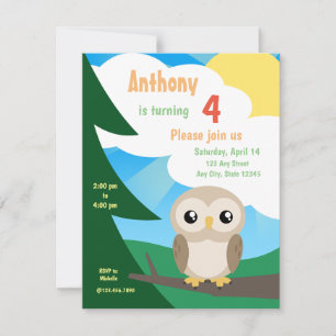 Cute Little Owl Birthday Invitation