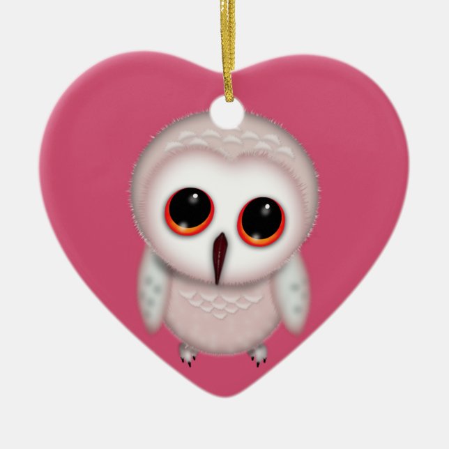 Cute Little Owl Illustration Ceramic Tree Decoration (Front)