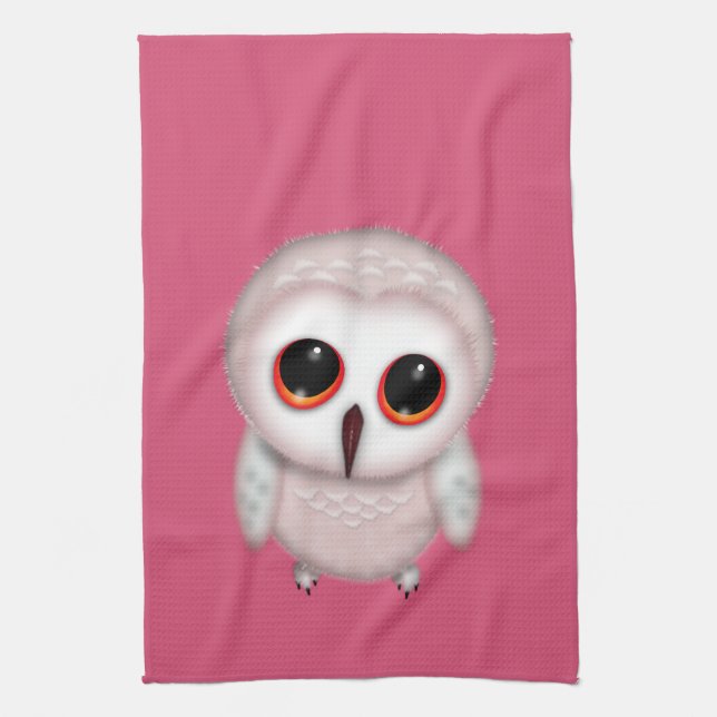 Cute Little Owl Illustration Tea Towel (Vertical)