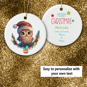 Cute Little Owl Merry Christmas Ornament
