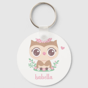 Cute Little Owl with Polka Dots Bow Key Ring