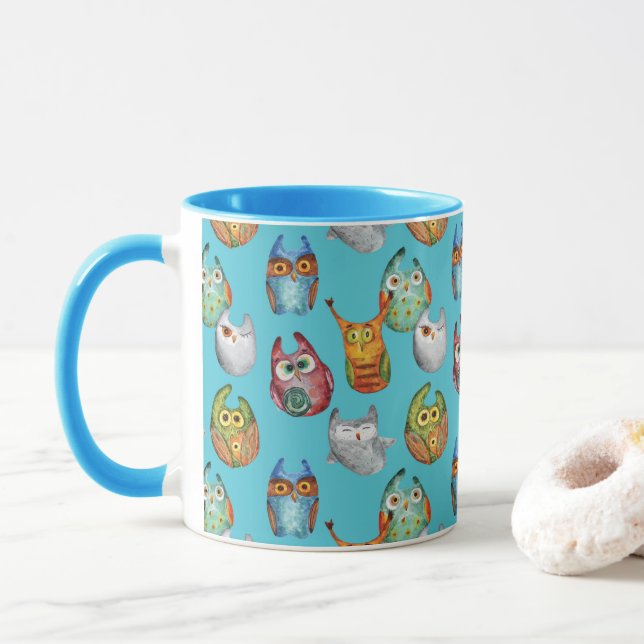 Cute little owls all-over design mug (With Donut)