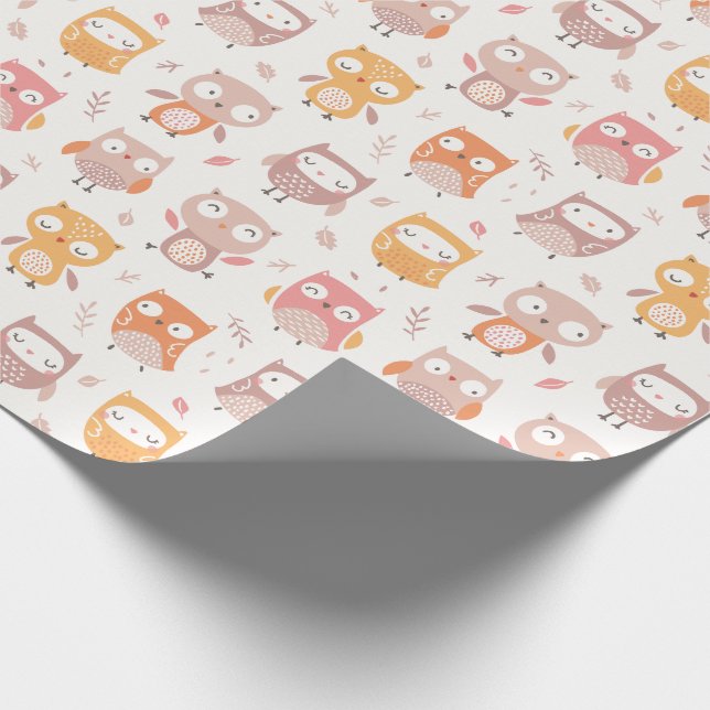 Cute Little Owls in muted colours Wrapping Paper (Corner)