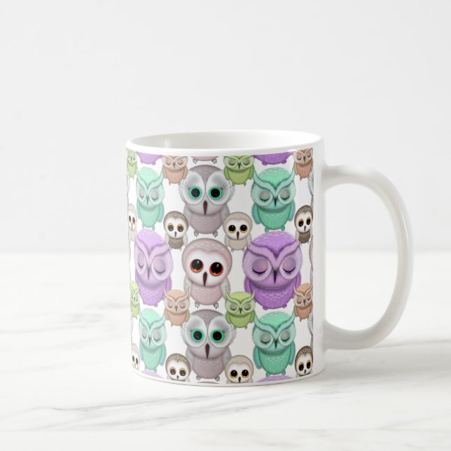 Cute Little Owls in Pastel Colours Coffee Mug (Right)