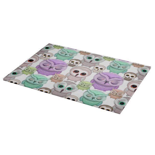 Cute Little Owls in Pastel Colours Cutting Board (Corner)
