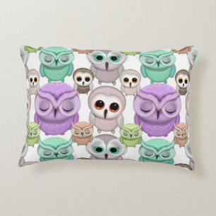 Cute Little Owls in Pastel Colours Decorative Cushion