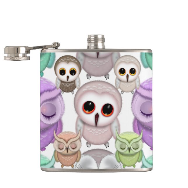 Cute Little Owls in Pastel Colours Hip Flask (Opened)