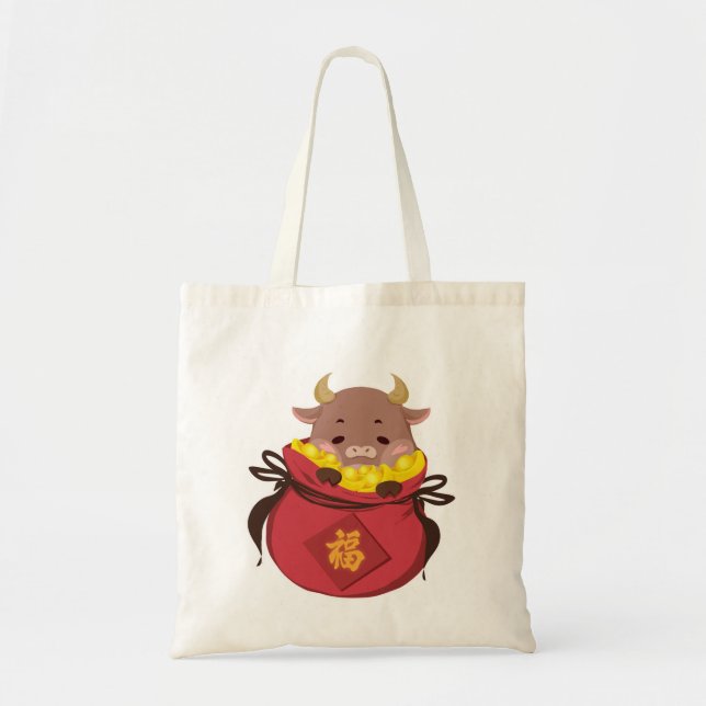 Cute little Ox Gives Best Wishes / Year of the Ox Tote Bag (Front)