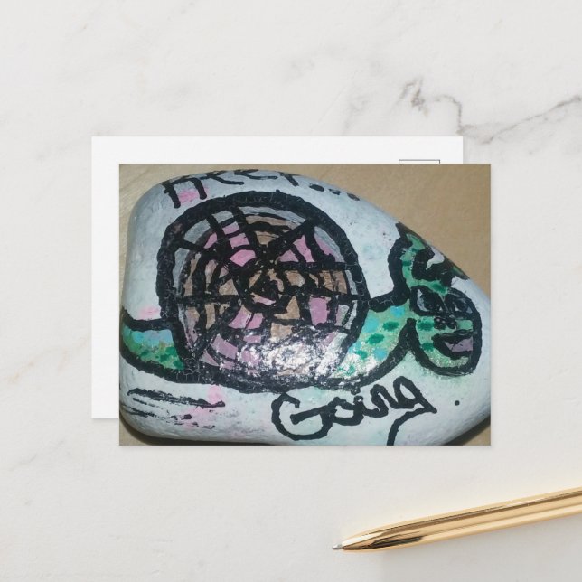 Cute Little Painted Rock Keep Going Snail Postcard (Front/Back In Situ)