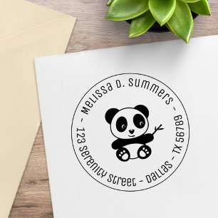 Cute Little Panda Bamboo Round Address 3 Rubber Stamp