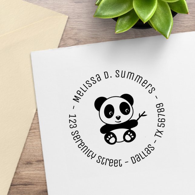 Cute Little Panda Bamboo Round Address 4 Rubber Stamp (Creator Uploaded)