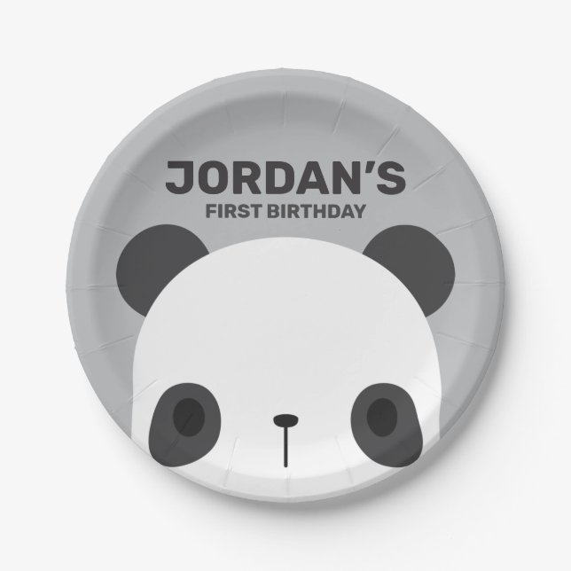Cute Little Panda Bear Birthday Paper Plate (Front)