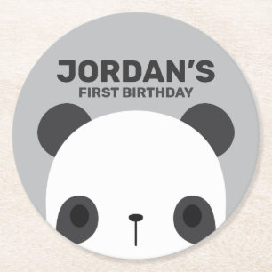 Cute Little Panda Bear Birthday Round Paper Coaster