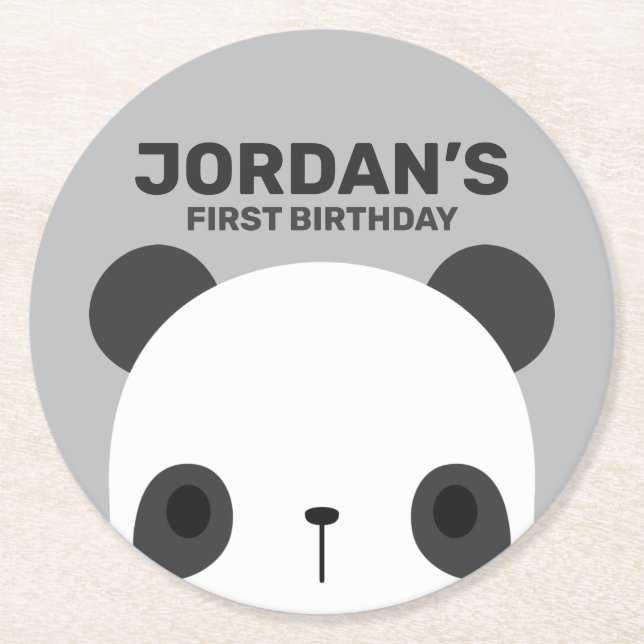 Cute Little Panda Bear Birthday Round Paper Coaster (Front)