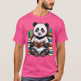 Cute Little Panda Bear Reading Books T-Shirt