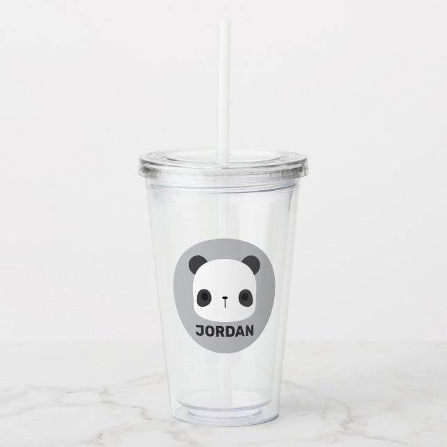 Cute Little Panda Bear with Personalised Name Acrylic Tumbler (Front)
