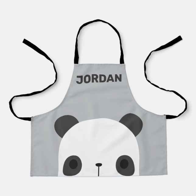 Cute Little Panda Bear with Personalised Name Apron (Front)