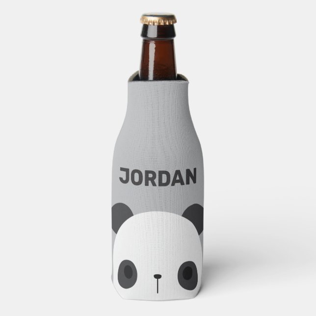 Cute Little Panda Bear with Personalised Name Bottle Cooler (Bottle Front)
