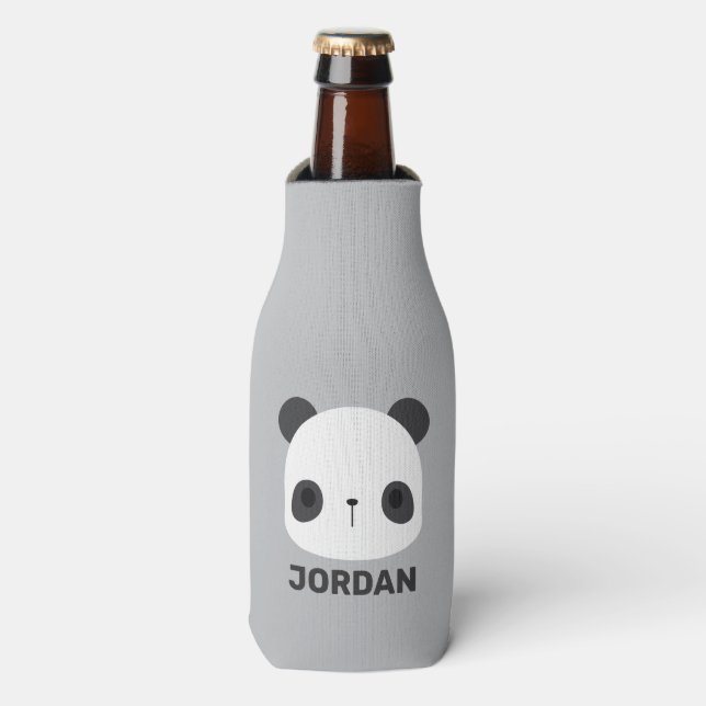 Cute Little Panda Bear with Personalised Name Bottle Cooler (Bottle Front)