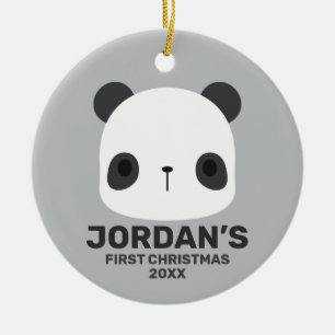 Cute Little Panda Bear with Personalised Name Ceramic Tree Decoration