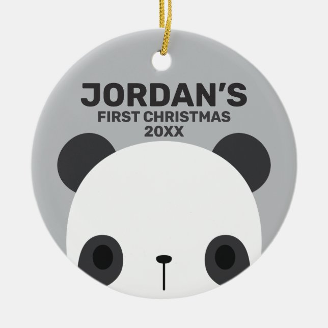 Cute Little Panda Bear with Personalised Name Ceramic Tree Decoration (Front)