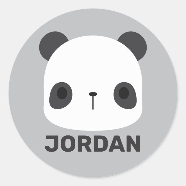 Cute Little Panda Bear with Personalised Name Classic Round Sticker (Front)