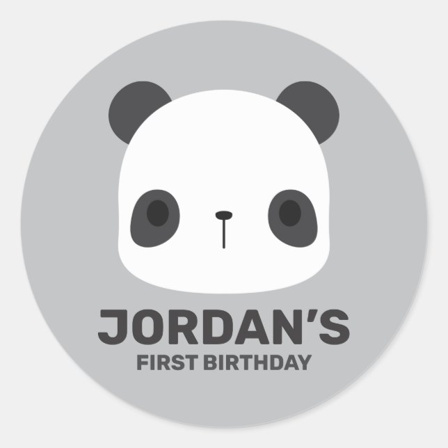 Cute Little Panda Bear with Personalised Name Classic Round Sticker (Front)