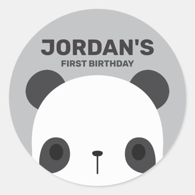 Cute Little Panda Bear with Personalised Name Classic Round Sticker (Front)
