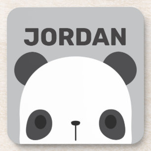 Cute Little Panda Bear with Personalised Name Coaster