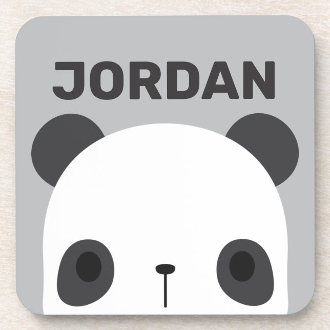 Cute Little Panda Bear with Personalised Name Coaster (Front)