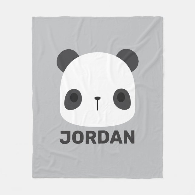 Cute Little Panda Bear with Personalised Name Fleece Blanket (Front)