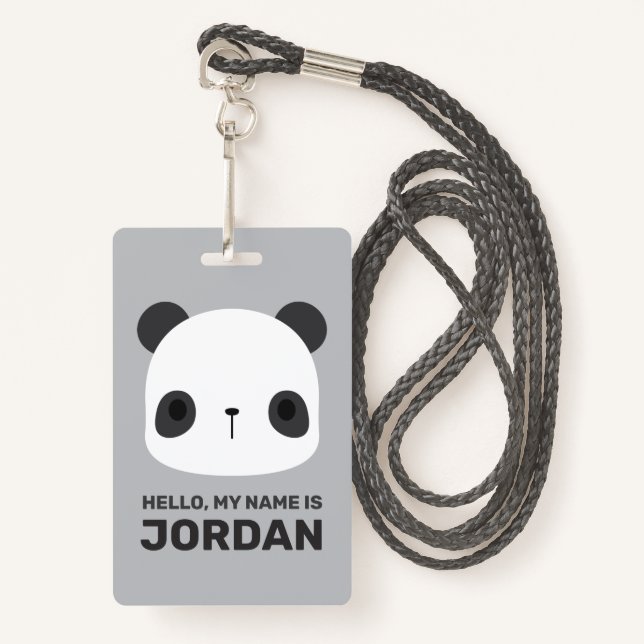 Cute Little Panda Bear with Personalised Name ID Badge (Front with Lanyard)