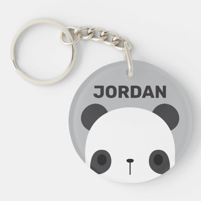 Cute Little Panda Bear with Personalised Name Key Ring (Front)