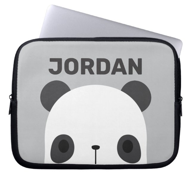 Cute Little Panda Bear with Personalised Name Laptop Sleeve (Front)