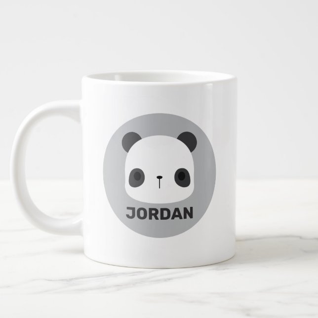 Cute Little Panda Bear with Personalised Name Large Coffee Mug (Left)