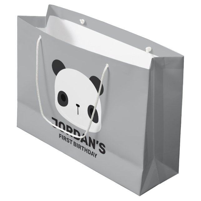 Cute Little Panda Bear with Personalised Name Large Gift Bag (Front Angled)