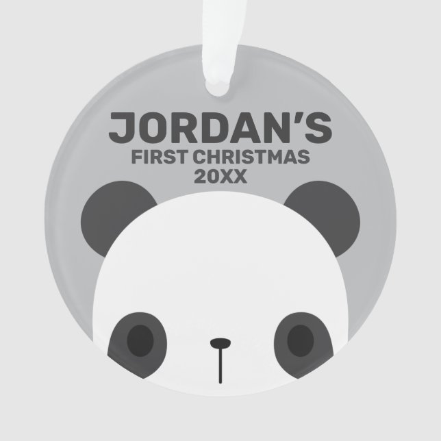 Cute Little Panda Bear with Personalised Name Ornament (Front)