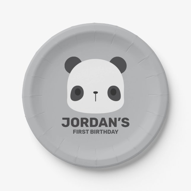 Cute Little Panda Bear with Personalised Name Paper Plate (Front)