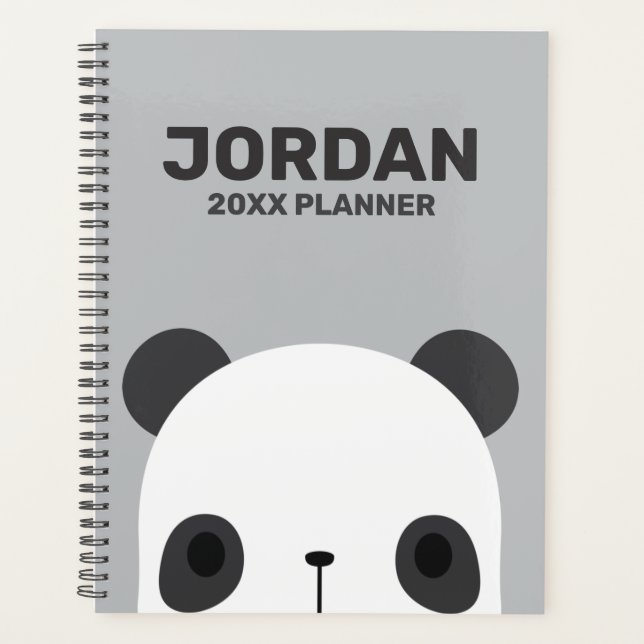 Cute Little Panda Bear with Personalised Name Planner (Front)