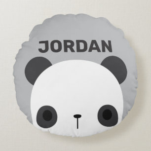 Cute Little Panda Bear with Personalised Name Round Cushion