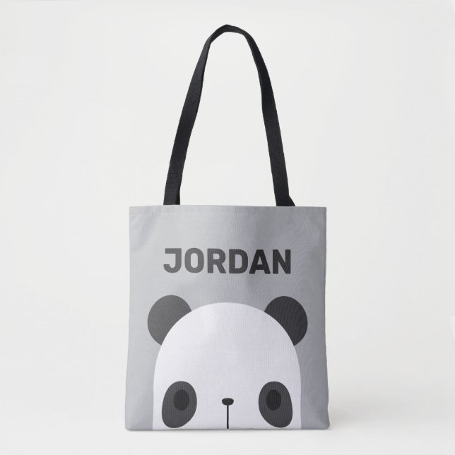 Cute Little Panda Bear with Personalised Name Tote Bag (Front)