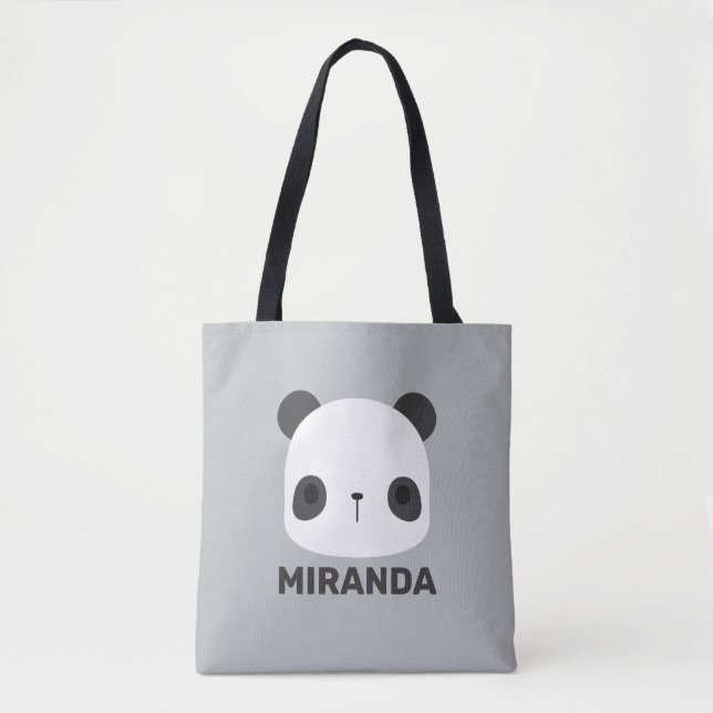 Cute Little Panda Bear with Personalised Name Tote Bag (Front)