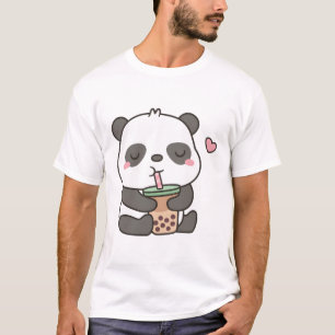 Cute Little Panda Enjoying Boba Tea T-Shirt