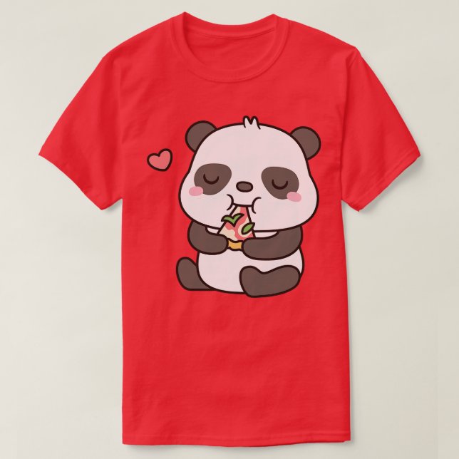 Cute Little Panda Enjoying Pizza T-Shirt (Design Front)
