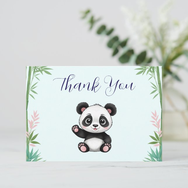 Cute Little Panda Greenery Baby Shower Thank You Card (Standing Front)